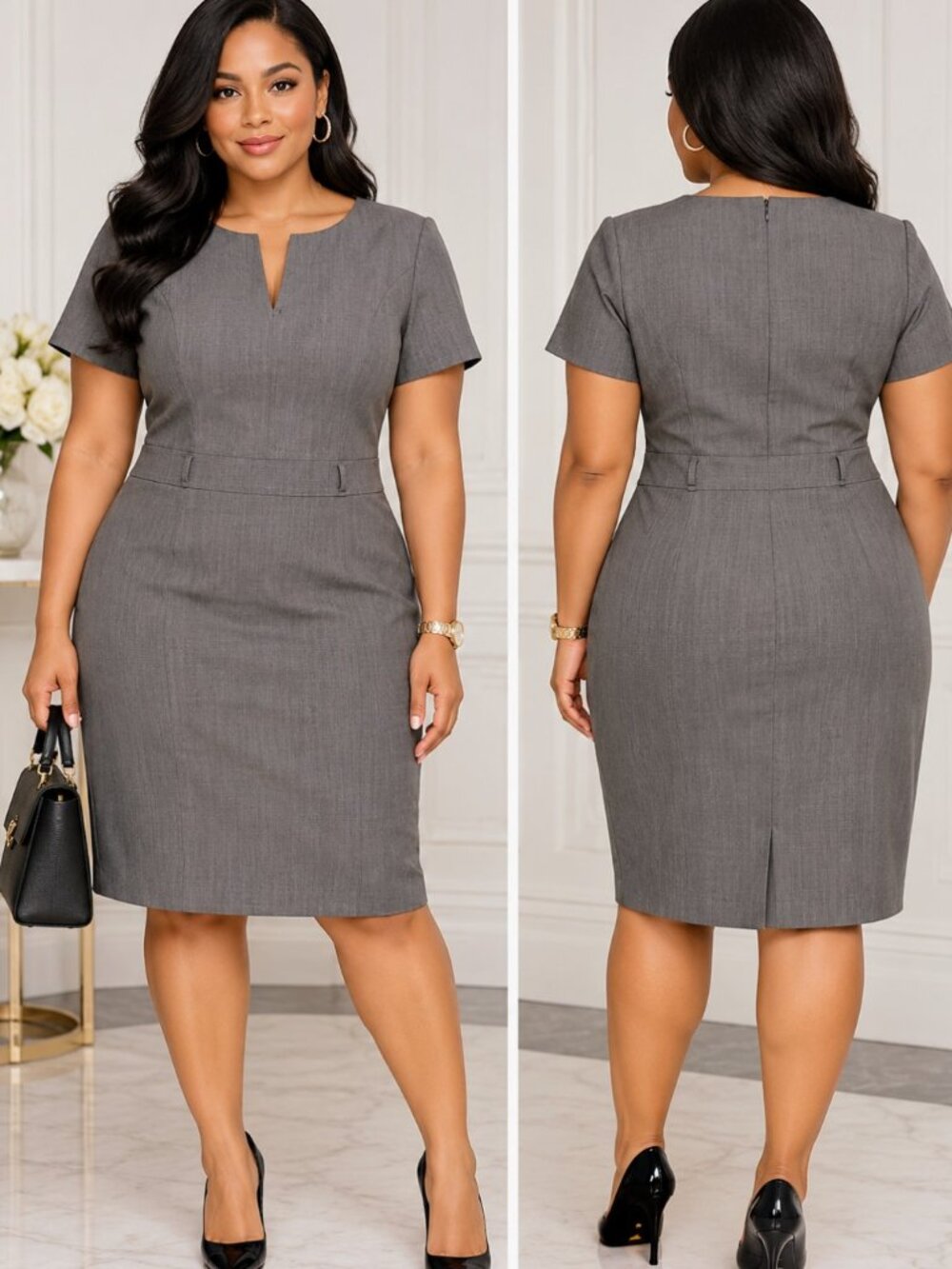 Alex Marie Classic Career Plus Size Charcoal Women's  Pencil Dress Size 18W